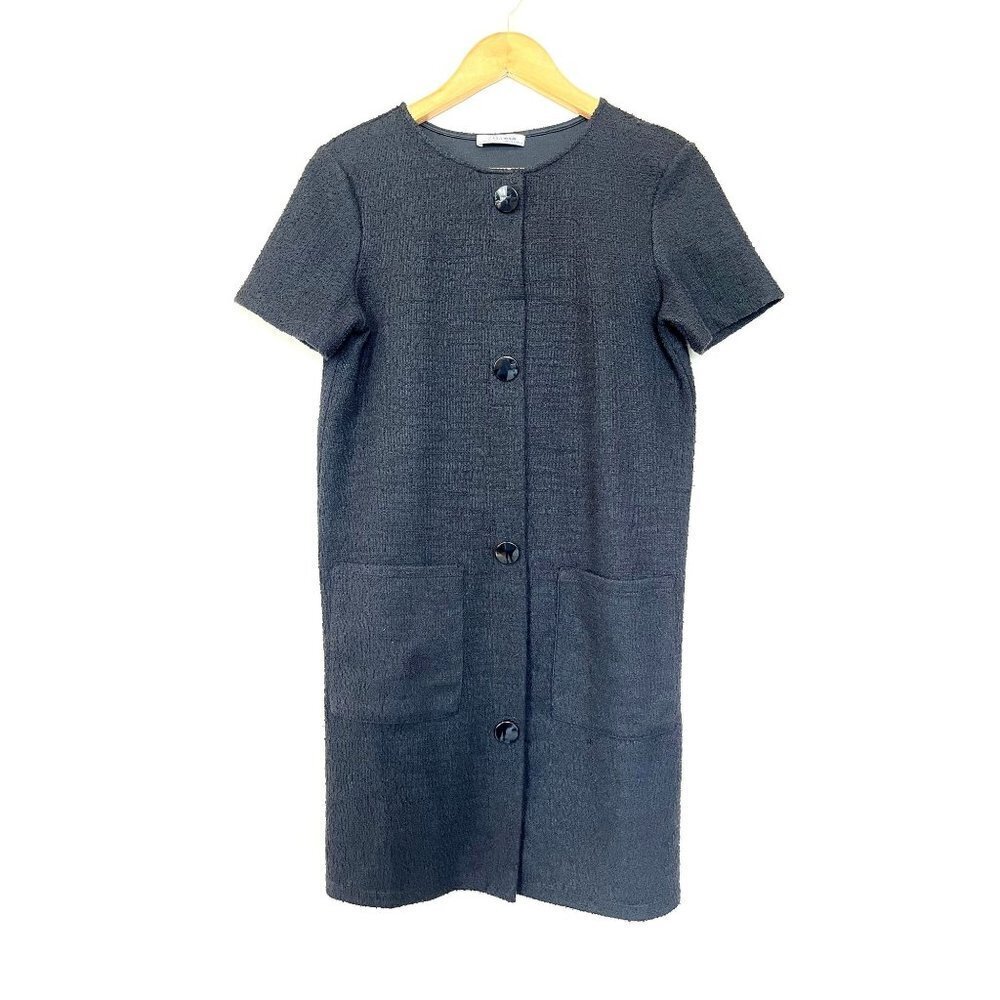Zara 1960s Black Tweed Midi Dress